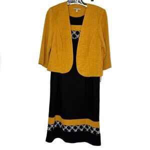 Maya Brooke Mustard Yellow Black Dress & Blazer Set NWT Womens 16W